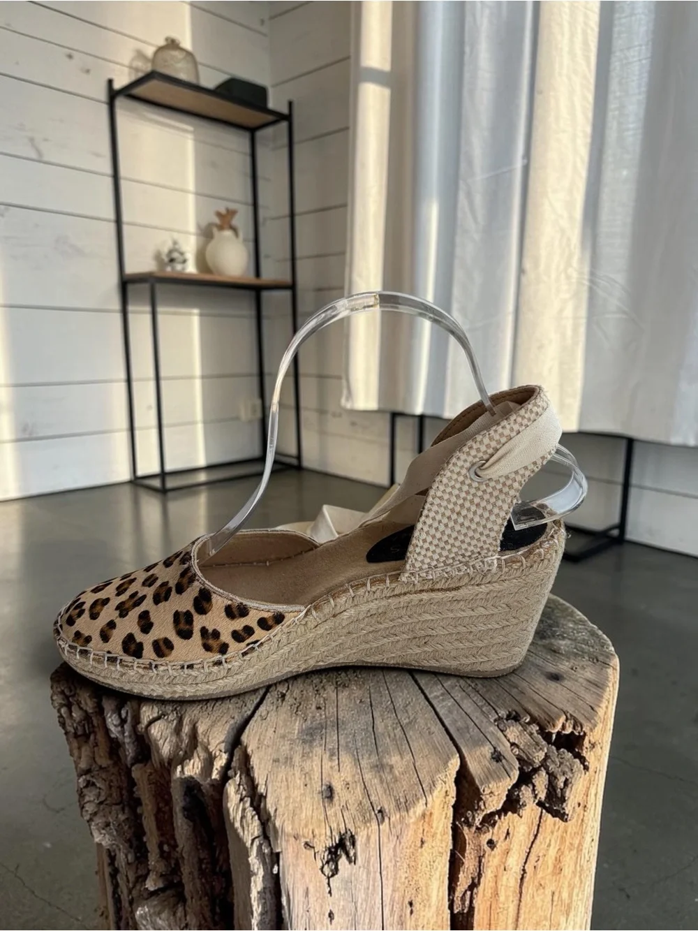Coconuts by Matisse Leopard Print Espadrille Wedge with Cream Ankle Tie